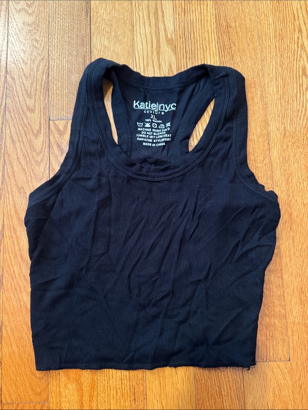 Katie J NYC Junior Girls Black Ribbed Racerback Crop Tank Top Size XL